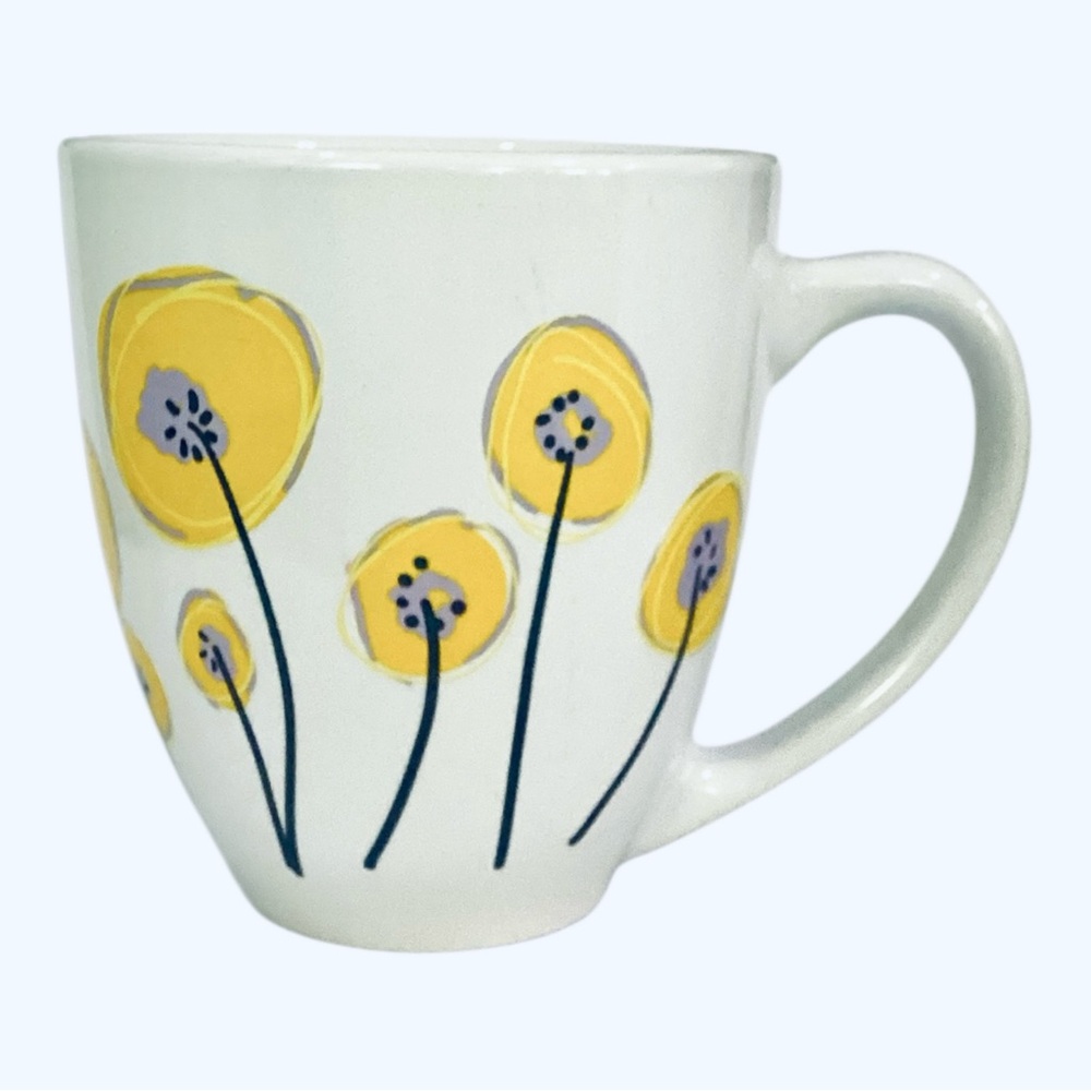 Kris Ruff Blue Harbor Yellow Poppy Floral Coffee Mug Stoneware Cup
